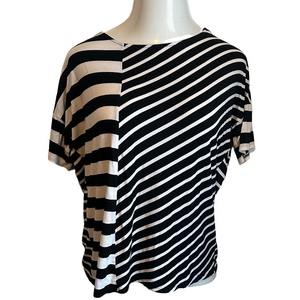 White House Black Market Black and White Striped Tee Size large